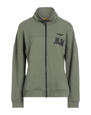 Shop Aeronautica Militare Woman Sweatshirt Military Green Size L Cotton, Eco Polyester