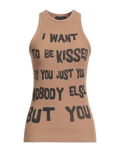 SOUVENIR SOUVENIR PRIVÉE WOMAN TANK TOP KHAKI SIZE L VISCOSE, POLYAMIDE, ELASTANE 
