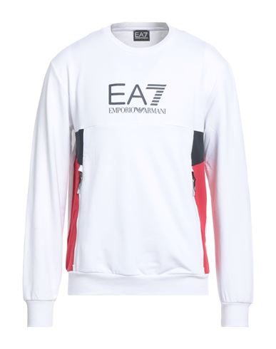Ea7 Man Sweatshirt White Size 3xl Cotton, Polyester, Elastane In White