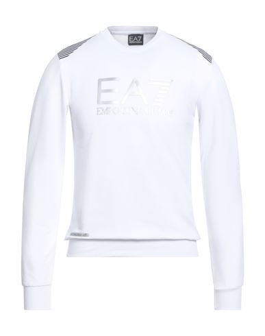 Ea7 Man Sweatshirt White Size 3xl Cotton, Polyester, Elastane In White