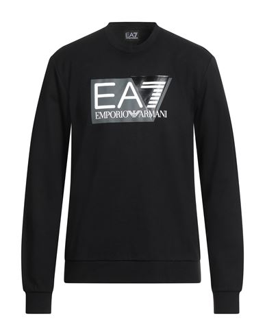 Ea7 Man Sweatshirt Black Size Xxl Cotton, Elastane In Black