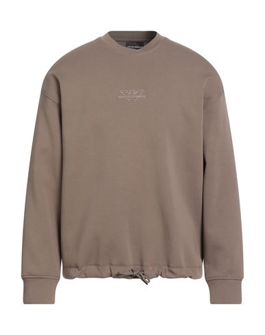 Emporio Armani Man Sweatshirt Taupe Size L Cotton, Polyester, Elastane In Brown
