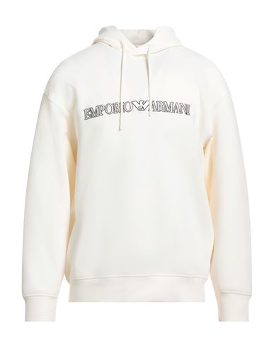 Emporio Armani Man Sweatshirt Cream Size L Cotton, Polyester, Elastane In White