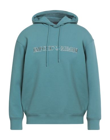 Emporio Armani Man Sweatshirt Pastel Blue Size L Cotton, Polyester, Elastane In Blue