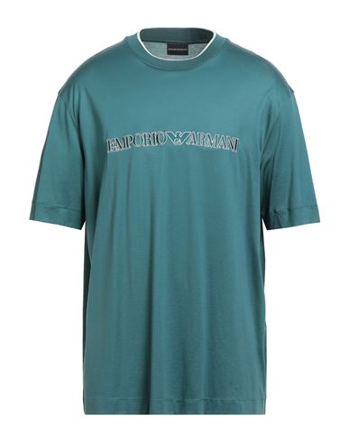 Emporio Armani Man T-shirt Deep Teal Size M Lyocell, Cotton In Green