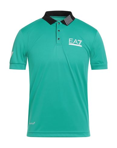 Ea7 Man Polo Shirt Turquoise Size Xl Polyester In Blue