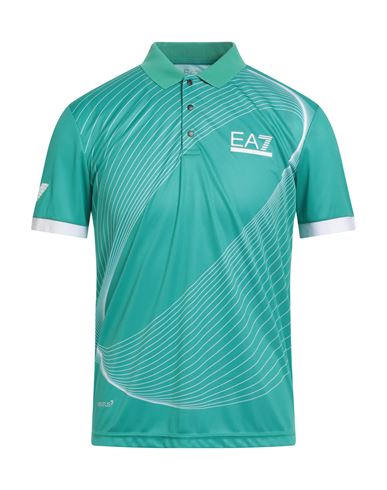Ea7 Man Polo Shirt Turquoise Size L Polyester In Blue