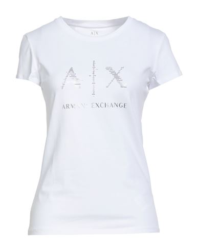 Armani Exchange Woman T-shirt White Size M Cotton, Elastane In White