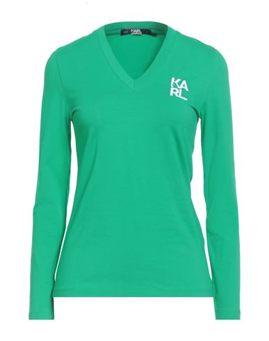 Karl Lagerfeld Woman T-shirt Green Size L Cotton, Elastane