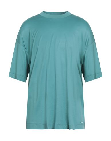 Emporio Armani Man T-shirt Turquoise Size Xxxl Lyocell, Cotton In Blue