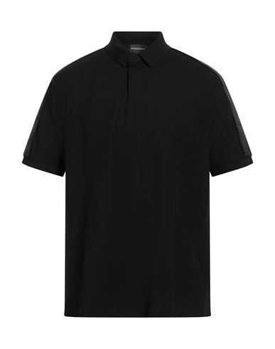Emporio Armani Man Polo Shirt Black Size L Cotton, Polyester, Elastane In Black