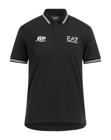 Ea7 Man Polo Shirt Black Size L Polyester, Cotton, Elastane In Black
