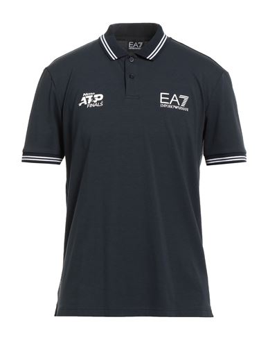 Ea7 Man Polo Shirt Navy Size L Polyester, Cotton, Elastane In Gray