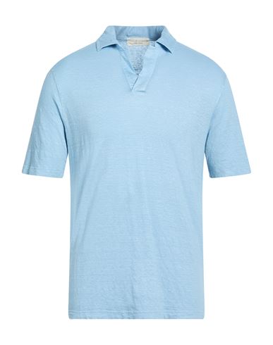 Filippo De Laurentiis Man Polo Shirt Sky Blue Size 44 Linen, Elastane In Blue
