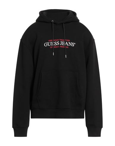 Guess Jeans Man Sweatshirt Black Size S Cotton, Polyester In Black