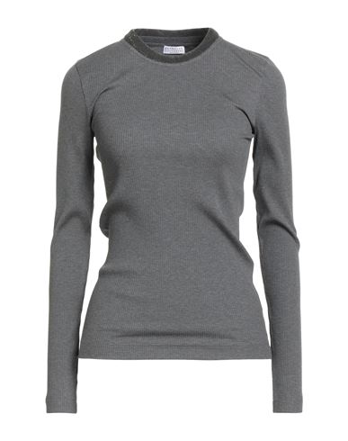 Brunello Cucinelli Woman T-shirt Grey Size L Cotton, Elastane In Gray