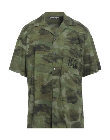 Palm Angels Man Shirt Military Green Size 40 Cotton In Green