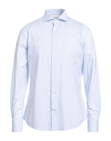 Traiano Man Shirt Sky Blue Size 17 Polyamide, Polyester, Elastane In Blue