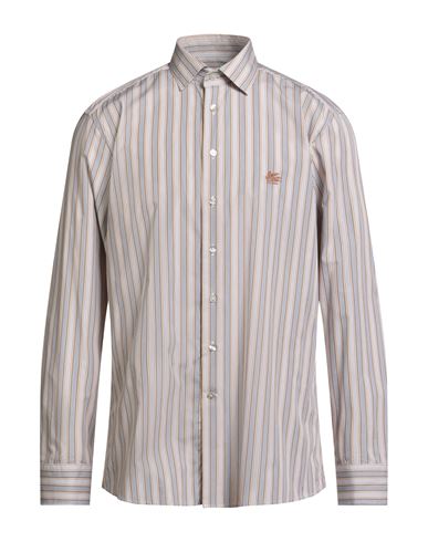 Etro Man Shirt Brown Size 17 Cotton In Gray