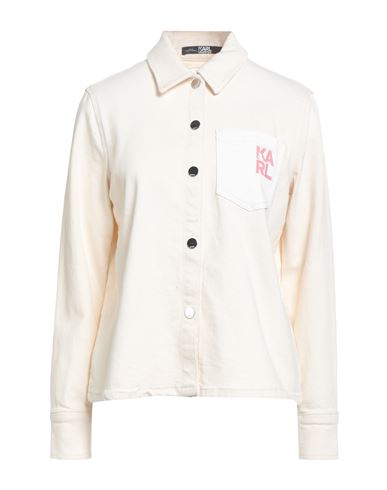 Karl Lagerfeld Woman Denim Shirt Ivory Size S Cotton, Elastane