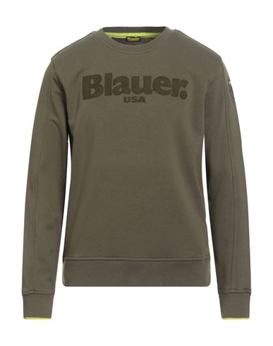 Blauer . Man Sweatshirt Military Green Size L Cotton, Polyester