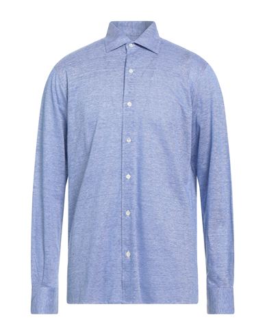 Luigi Borrelli Napoli Man Shirt Blue Size 46 Linen, Cotton In Blue