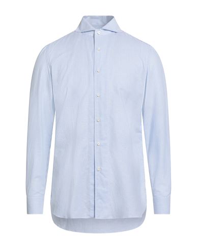 Luigi Borrelli Napoli Man Shirt Azure Size 17 Cotton In Blue
