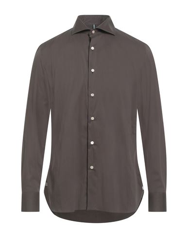 Luigi Borrelli Napoli Man Shirt Khaki Size 16 Cotton, Polyamide, Elastane In Brown