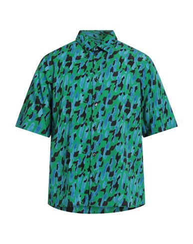 Ferragamo Man Shirt Green Size L Virgin Wool In Multi