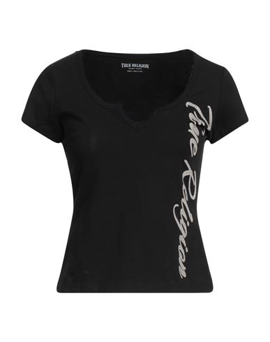 True Religion Woman T-shirt Black Size L Cotton, Elastane