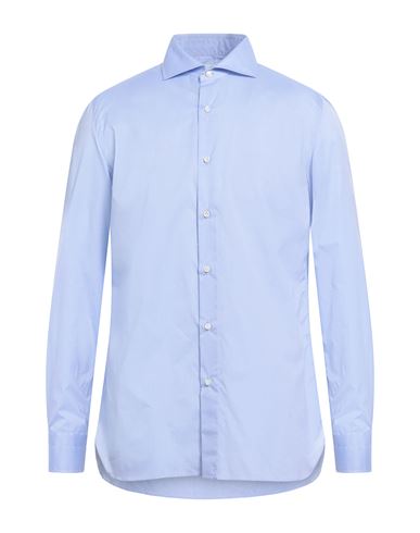 Luigi Borrelli Napoli Man Shirt Sky Blue Size 16 Cotton In Blue