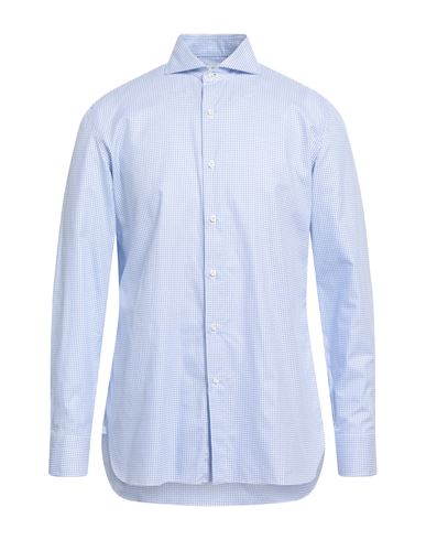 Luigi Borrelli Napoli Man Shirt Azure Size 17 Cotton In Blue