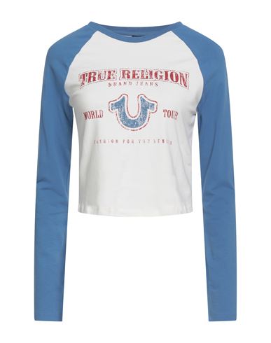 True Religion Woman T-shirt Light Blue Size L Cotton, Elastane