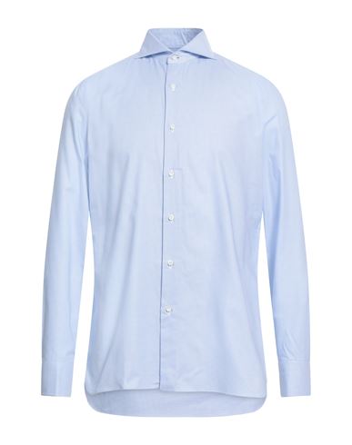 Luigi Borrelli Napoli Man Shirt Azure Size 17 Cotton In Blue