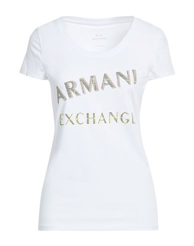 Armani Exchange Woman T-shirt White Size L Cotton, Elastane