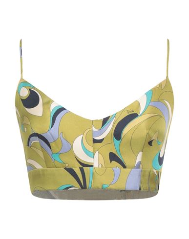 Pucci Woman Top Military Green Size 4 Silk In Multi