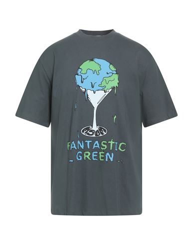 Msgm Fantastic Green Man T-shirt Charcoal Size Xxl Organic Cotton In Gray