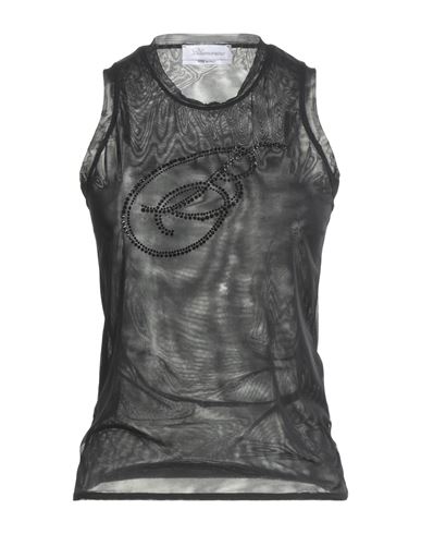 Blumarine Rhinestone-b Tulle Top In Black