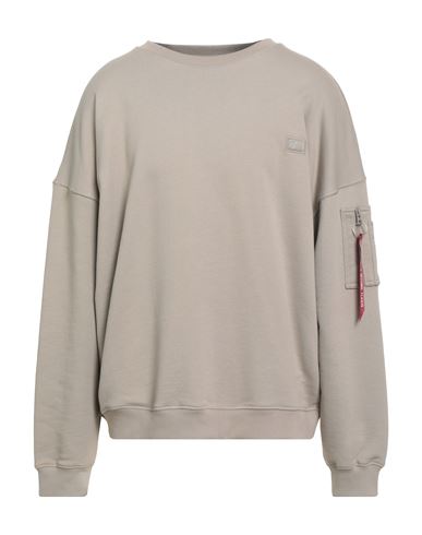 Alpha Industries Man Sweatshirt Beige Size Xxl Cotton, Polyester In Gray
