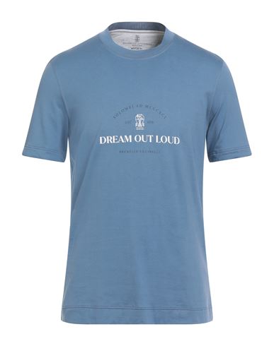Brunello Cucinelli Man T-shirt Slate Blue Size 44 Cotton In Blue