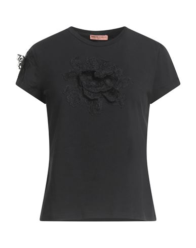 Ermanno Scervino Life Woman T-shirt Black Size 12 Cotton, Elastane, Polyamide, Polyester In Black