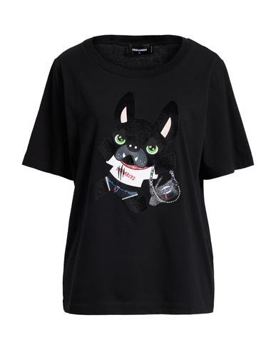 Dsquared2 Woman T-shirt Black Size L Cotton In Black