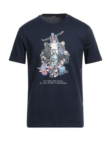 Three Stroke Man T-shirt Midnight Blue Size L Cotton In Blue