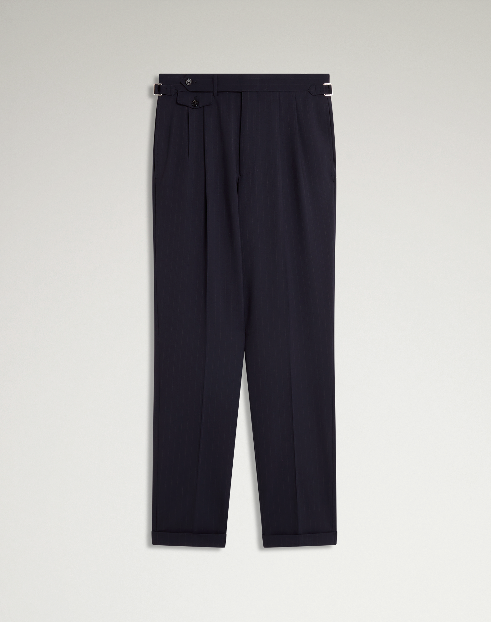 Dunhill Wool Super 170's Chalkstripe Double Pleated Trousers In Blue