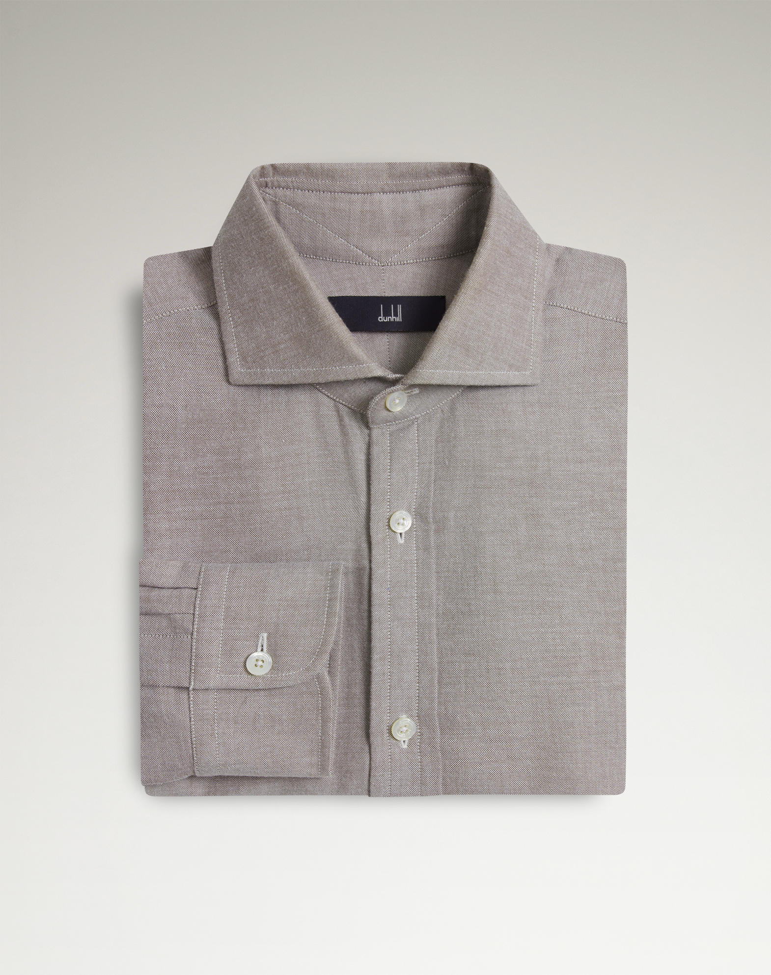 Dunhill Cotton Cashmere Oxford Long Sleeve Spread Collar Shirt In Brown