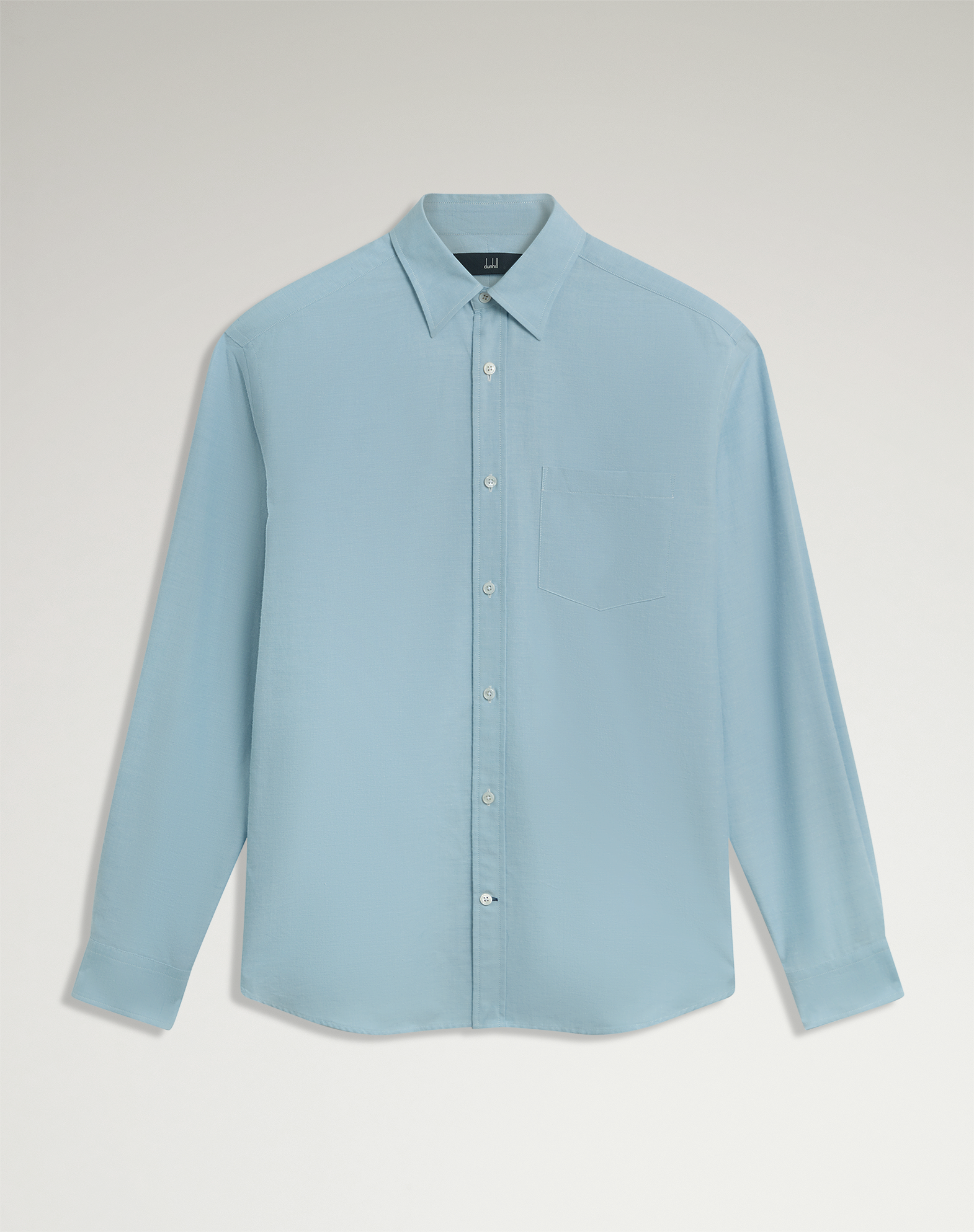 Dunhill Cotton Cashmere Oxford Long Sleeve Point Collar Shirt In Blue