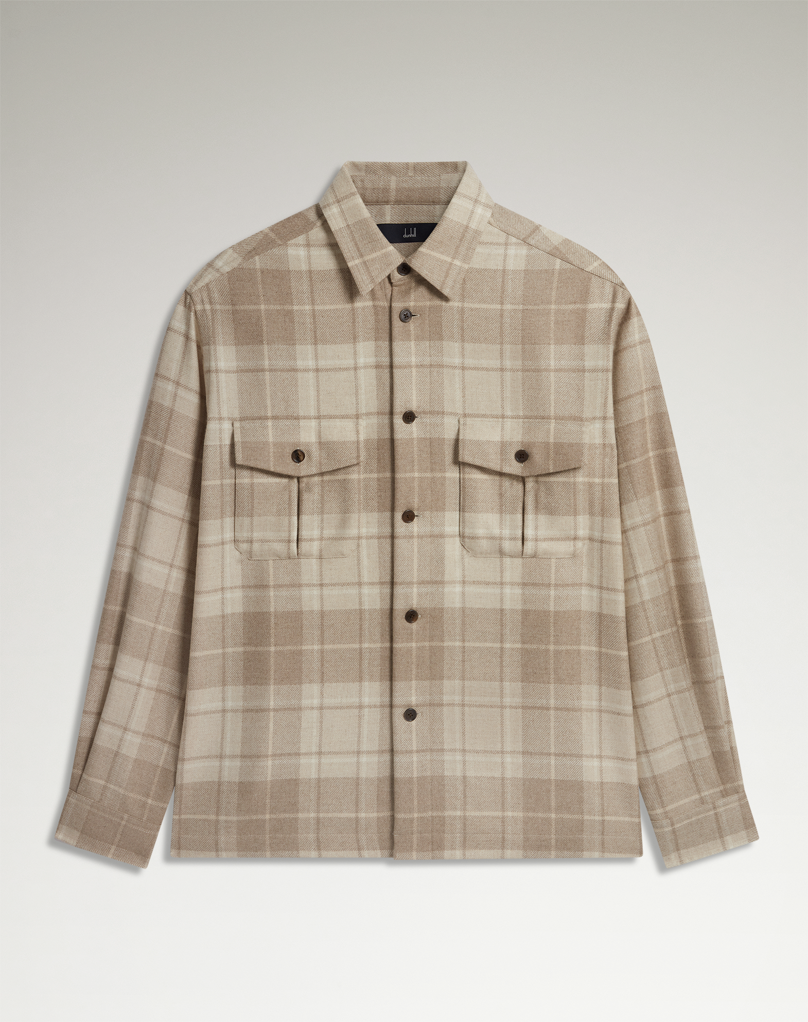 Dunhill Mens Natural Checked Flap-pocket Cashmere Overshirt In Sand