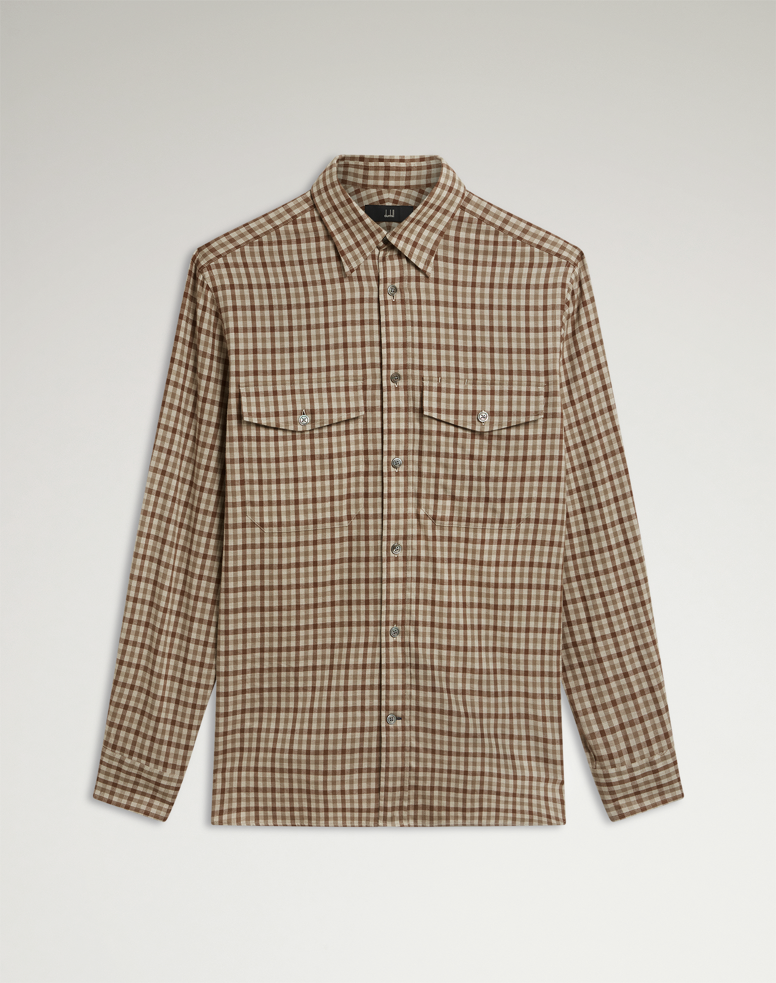 Dunhill Cotton Cashmere Gun Club Check Two Pocket Shirt In Brown