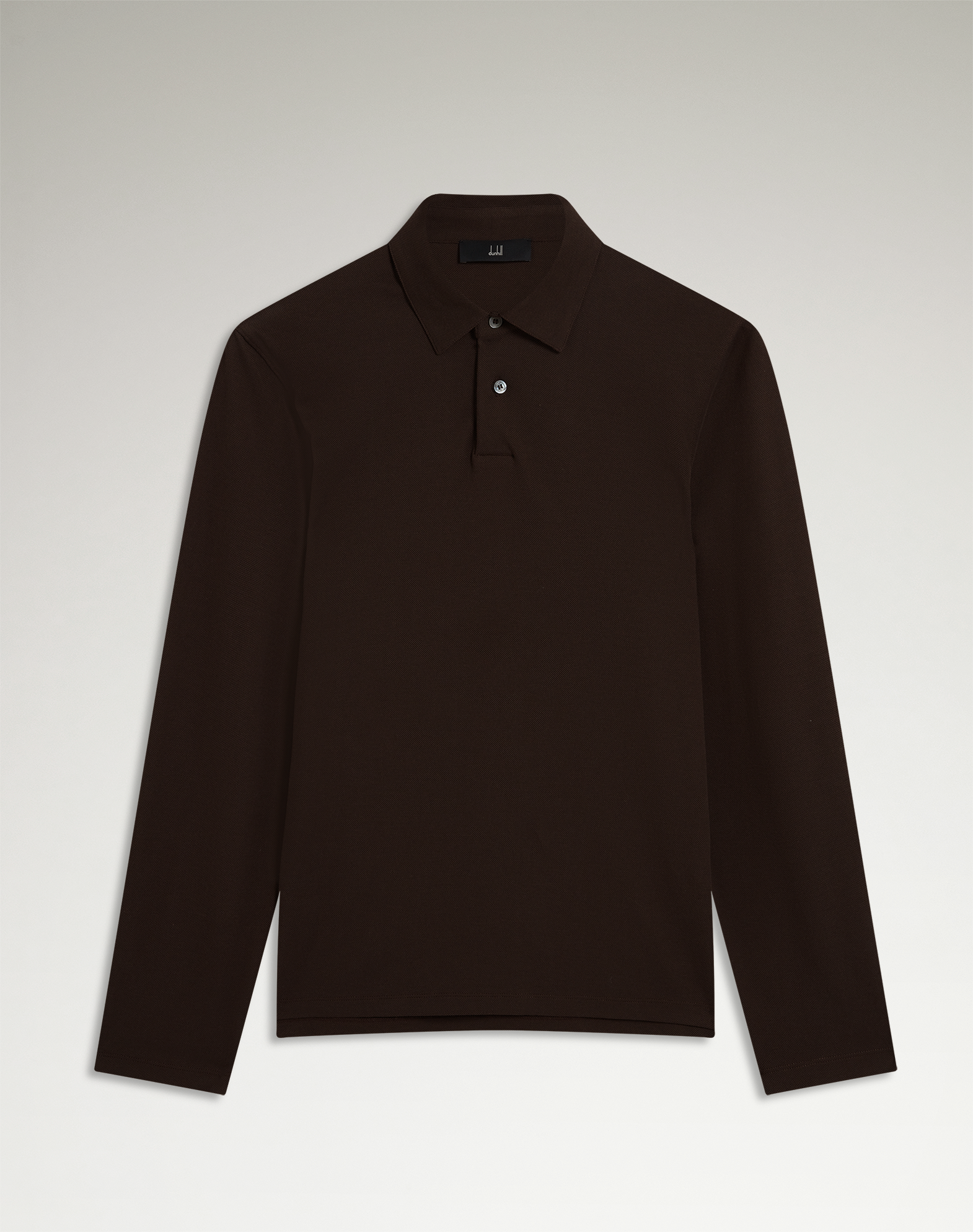 Dunhill Cotton Silk Pique Long Sleeve Polo In Brown