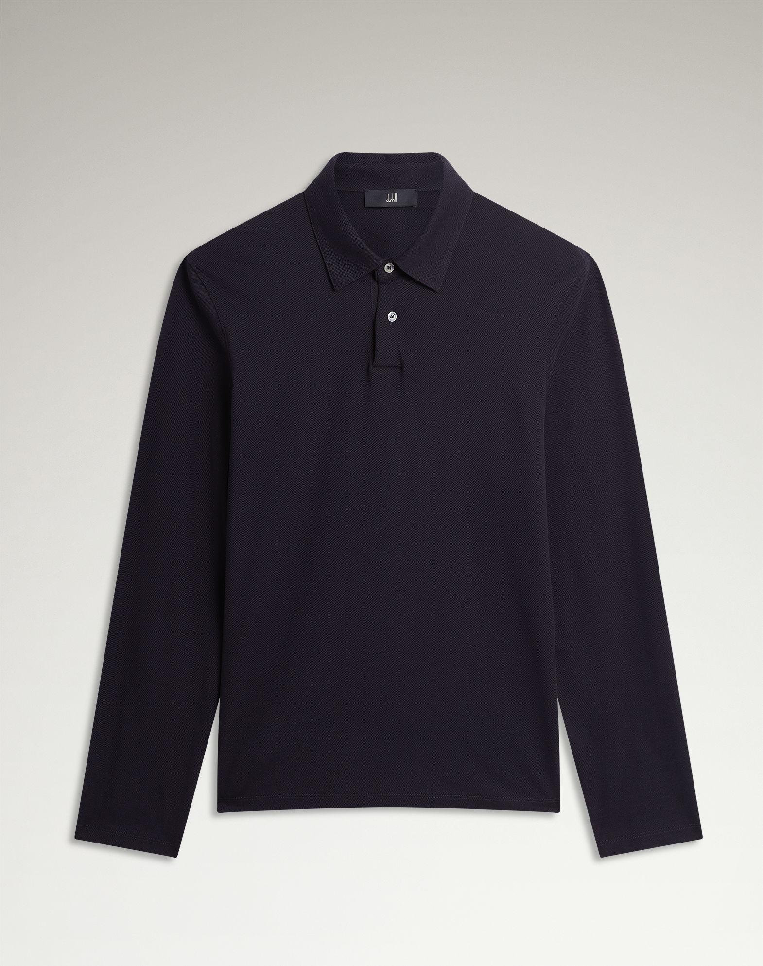 Dunhill Cotton Silk Pique Long Sleeve Polo In Blue